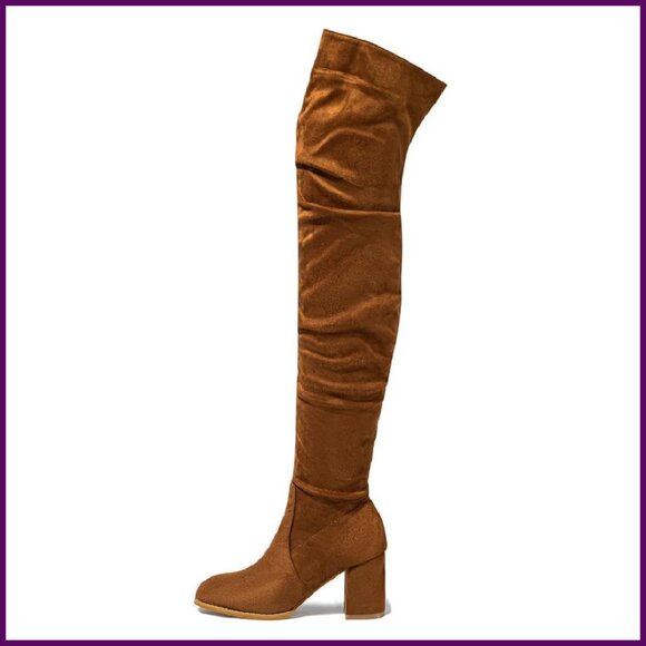 Women's Over The Knee Boots Pull On Side Zipper Chunky Heel Thigh High